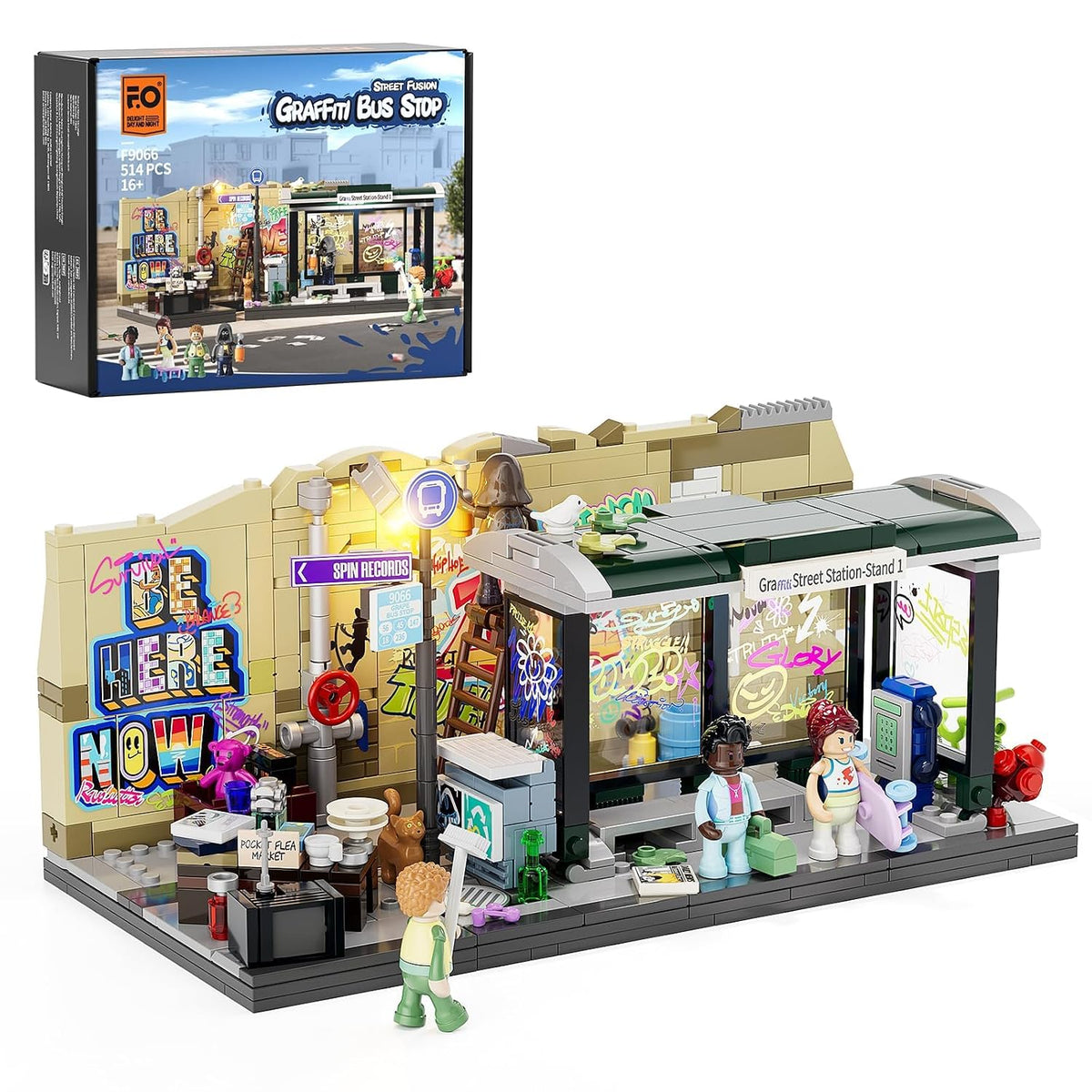 Funwhole/Lumibricks - F9066 - Town Series - Graffiti Bus Stop - 514 Pieces