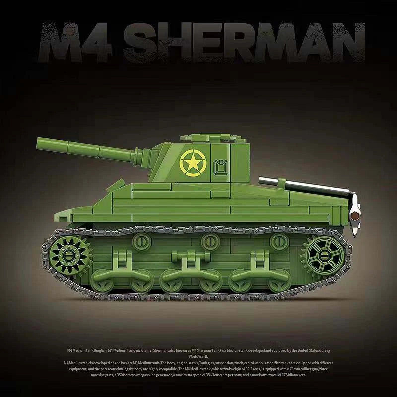 Quan Guan - 100272 - Military - M4 Sherman Tank - 480 Pieces