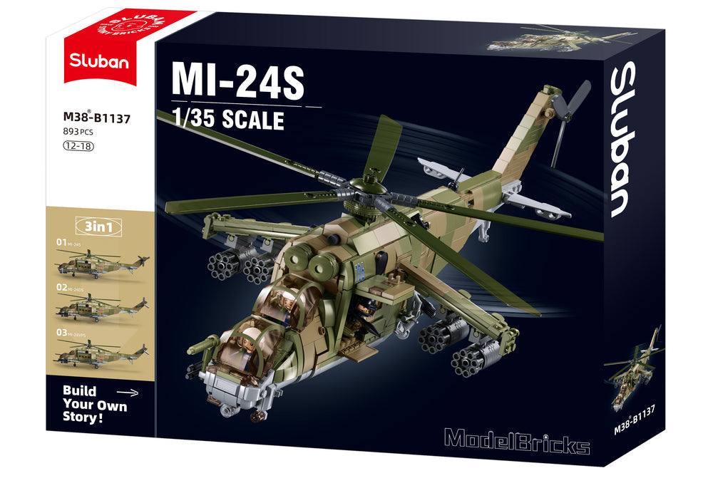Sluban - M38-B1137 - Russian Hind MI-24S Attack Helicopter - 893 Pieces