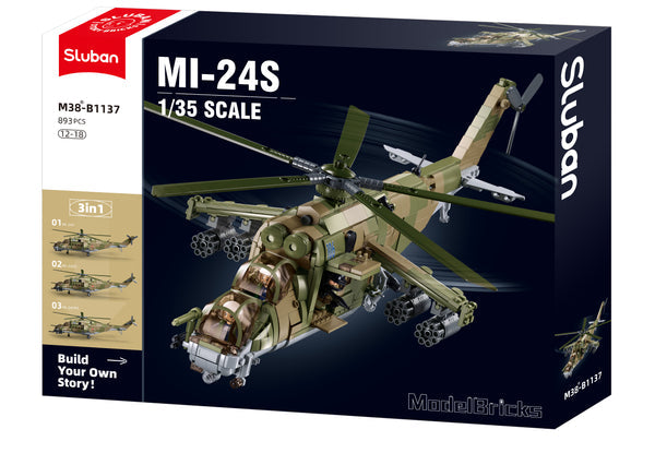 Sluban - M38-B1137 - Russian Hind MI-24S Attack Helicopter - 893 Pieces