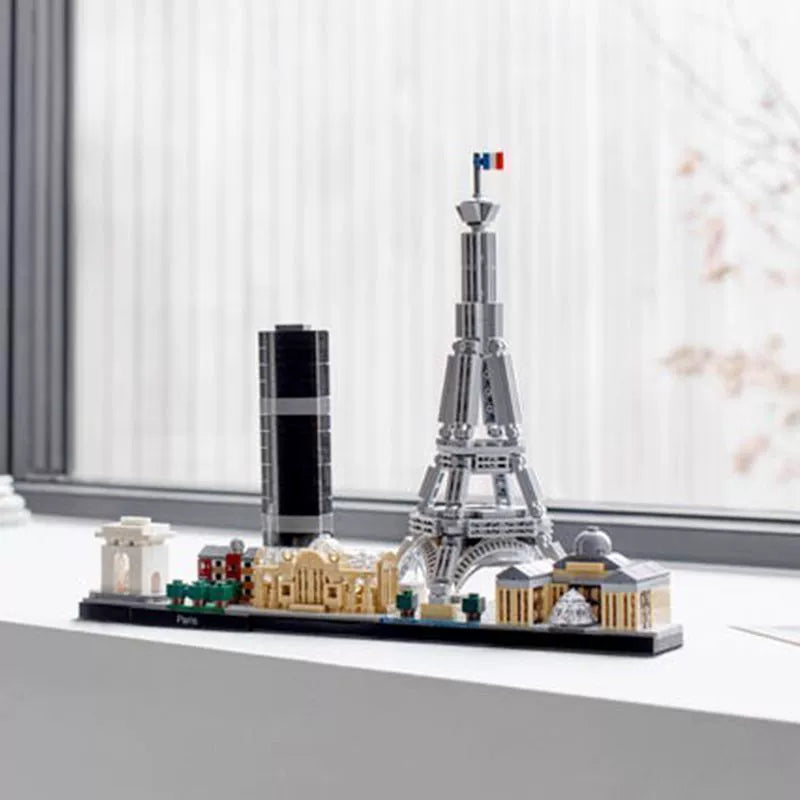 Chinese building block 21044 building street view of Paris skyline, France, Eiffel Tower, triumphal arch assembly toy