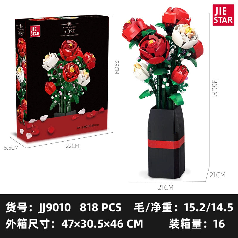 Jiestar - JJ9010 - Valentines Day - Rose Bouquet - Botanicals - 818 Pieces