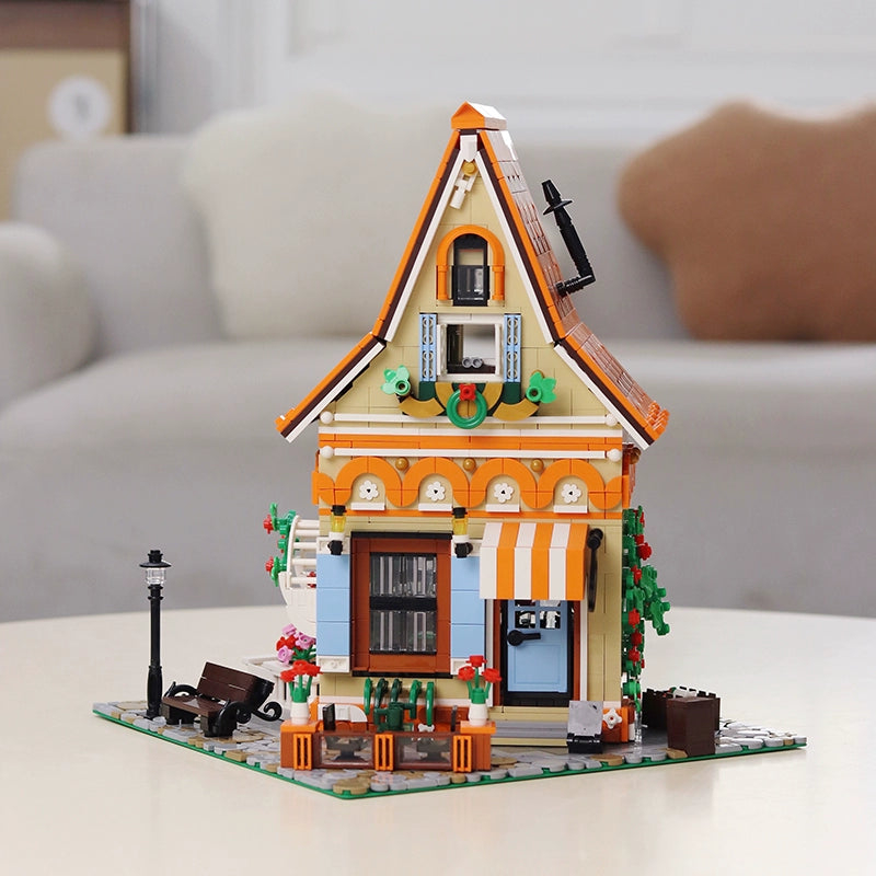 Small Particles European Style Architecture Scene Magic Flower Workshop Difficulty House Villa Assembling Building Blocks Gift Toy Girl