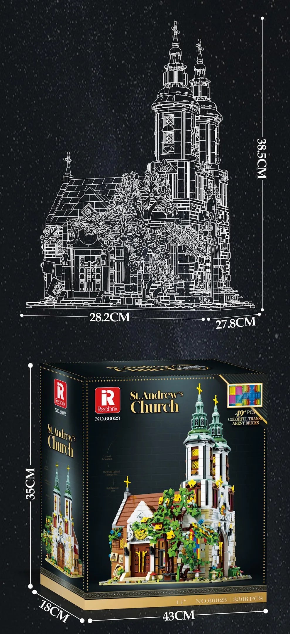 Reobrix - 66023 - St Andrew's Church - 3306 Pieces - (Includes LED Light Kit)