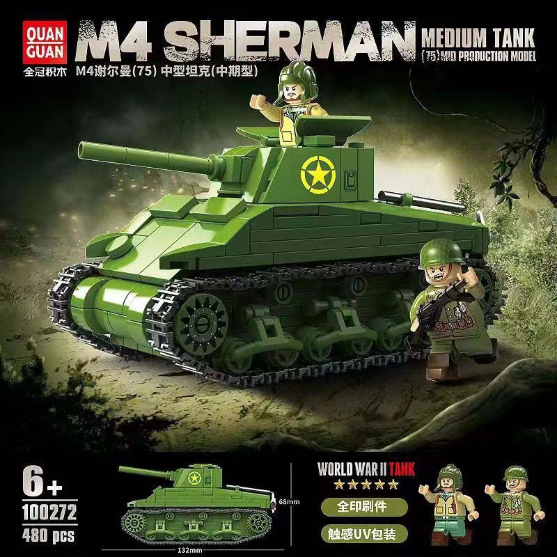 Quan Guan - 100272 - Military - M4 Sherman Tank - 480 Pieces