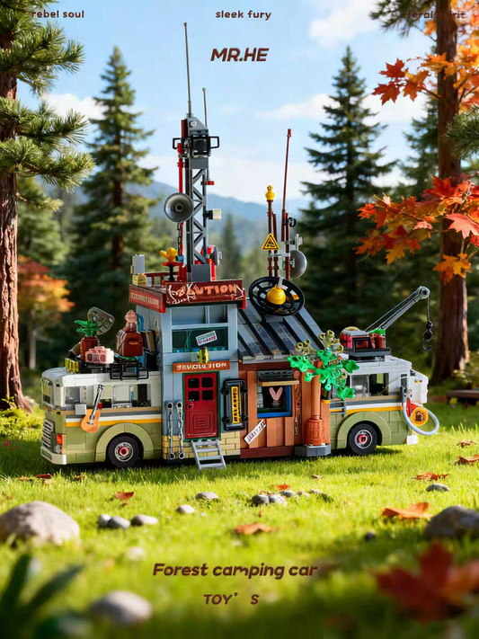 Yes Brick - 2243 - Jungle Broadcasting Camper Van - 1386 Pieces