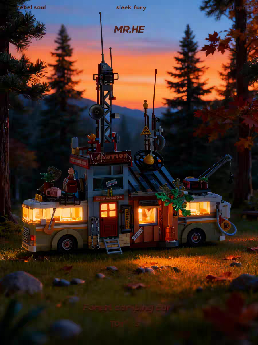 Yes Brick - 2243 - Jungle Broadcasting Camper Van - 1386 Pieces