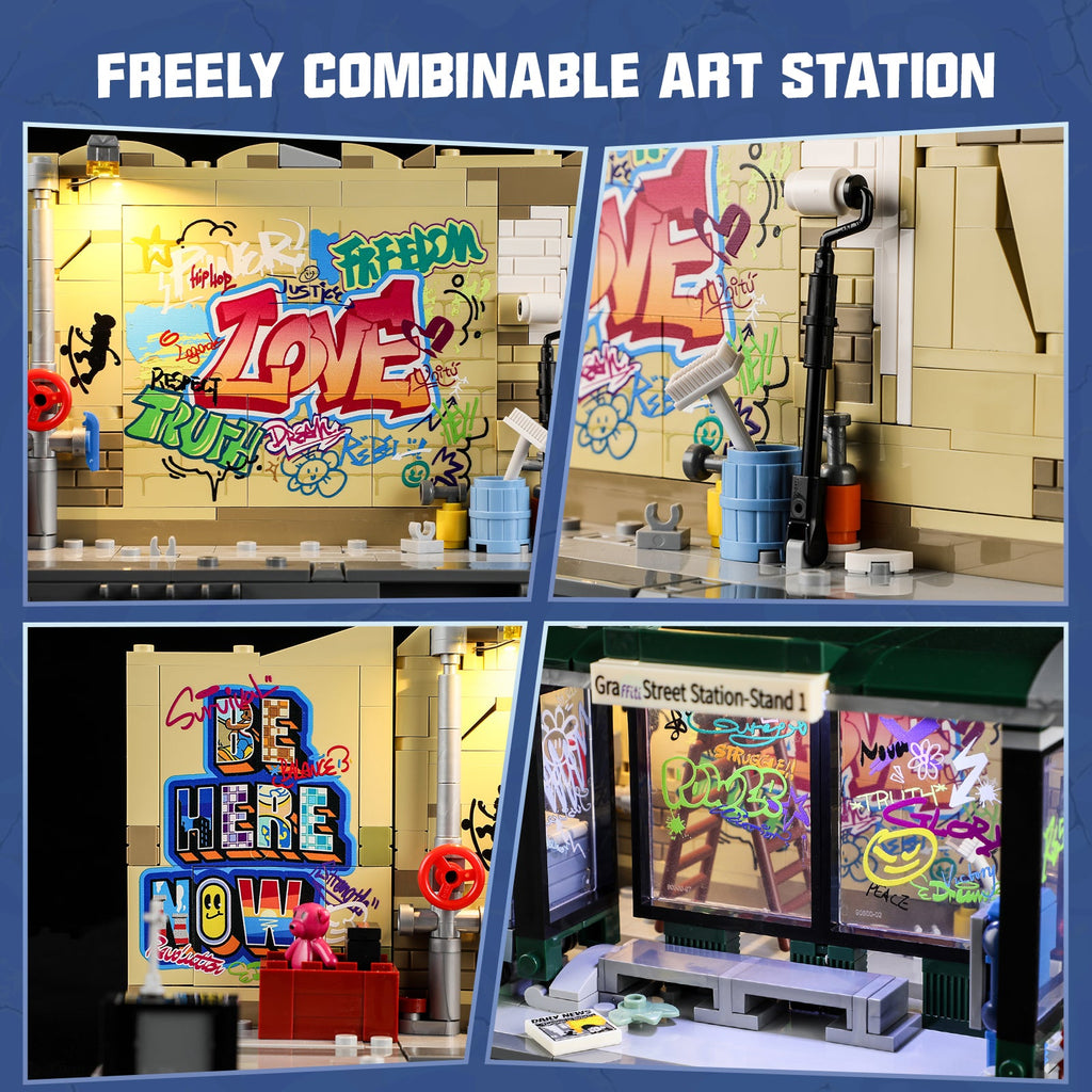 Funwhole/Lumibricks - F9066 - Town Series - Graffiti Bus Stop - 514 Pieces