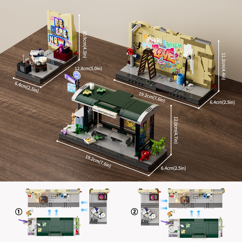 Funwhole/Lumibricks - F9066 - Town Series - Graffiti Bus Stop - 514 Pieces